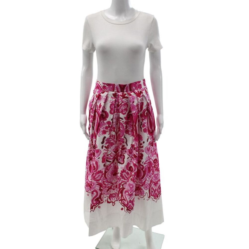 Sara Roka Women Floral Maxi Cotton Long Skirt Pink Zip Size 40